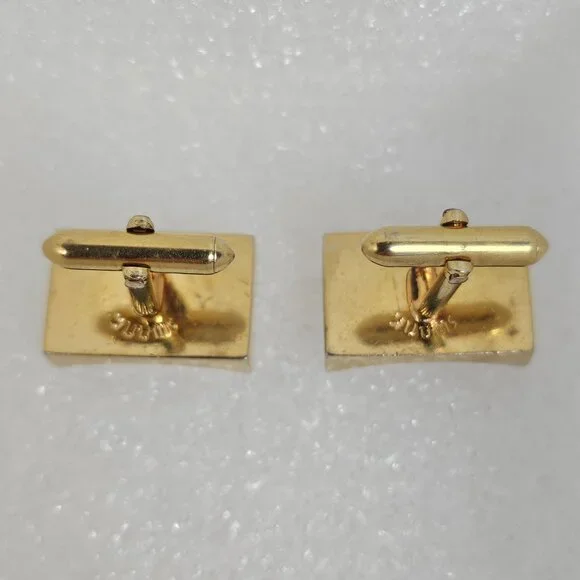 Vintage Swank Cufflinks Baguette Clear Rhinestone Gold Tone Rectangle Curved MCM - Picture 4 of 11